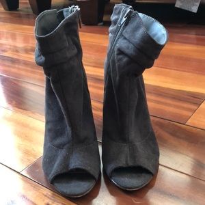 Gray open toe slouch booties